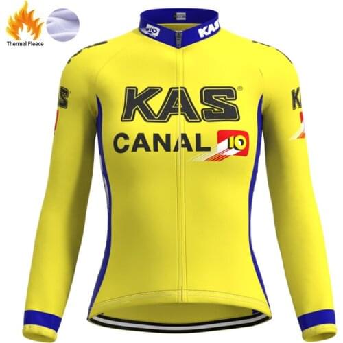 1988 Racing KAS Team Woman Retro Yellow Cycling Jersey Fleece Long Sleeves Clothing winter Bike Jersey maillot ciclismo mujer