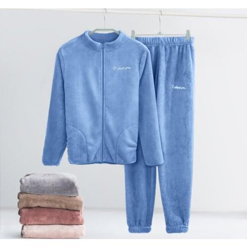 Coral Fleece Pajamas Set For woman Home Wear Thick Warm Coral Velvet Female Nightgown Suit Winter Flannel Sleepwear Tops Pants