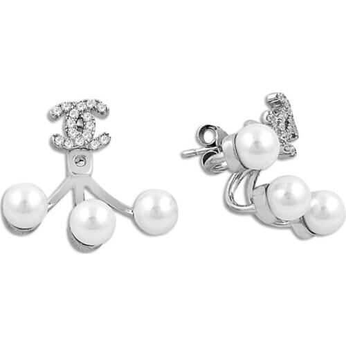 KUTAYDAN Pearl & Zircon Crystal Dual Earrings 925 Sterling Silver