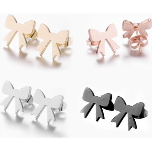 Sasusp Cute Bow-Knot Earrings For Children Girls Christmas Gift Stainless Steel Womens Earring Ear Studs femme