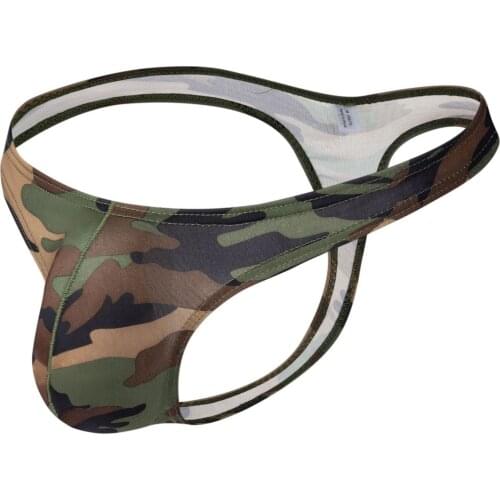 Mens Underwear Thongs Camouflage T-Back Brief Penis U Convex G Strings Sexy Mens Briefs Gay Low-Waist Calzoncillos