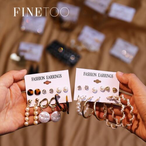 Fashion Irregular Pearl Circle Earrings Round Ball Knot Heart Geometric Small Earrings Set Gold Color Tortoise Acrylic Earrings