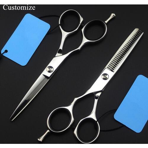 Customize logo Japan 5.5 inch Left hand cut hair scissors set cutting barber makas haircut thinning shears hairdressing scissors
