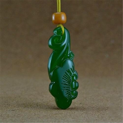 Natural Chinese Jade Green Hand Carved Ping'an Buckle Jade Pendant Fashion Jewelry Gift Ruyi Ganoderma Pendant