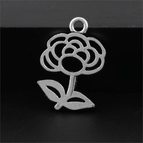 20Pcs Silver Color Flower Rose Charms Floral Pendant Making DIY Necklaces Ornaments Handmade Crafts Jewelry 18X26mm A3157