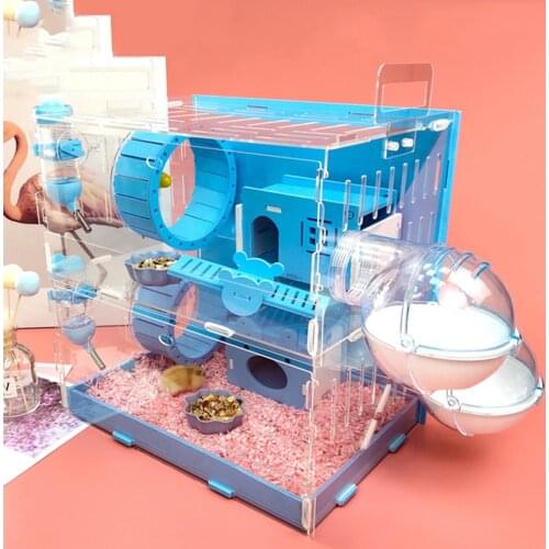 Acrylic Hamster Cage Transparent Double Layer Large Size DIY Guinea Pig Villa Toy Small Pet Rat Nest hedgehog House Accessories