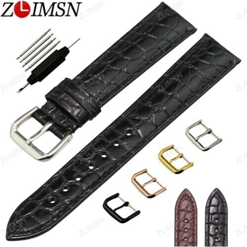 ZLIMSN Crocodile Grain Genuine Leather Watchband Black Brown Watch Strap 18 20mm Metal Buckle Watches Accessories Relojes Hombre