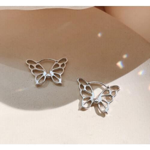 925 Sterling Silver Hollow Butterfly Hoop Earrings for Women Girl Christmas Gift Animal Jewelry Wholesale S-E1320