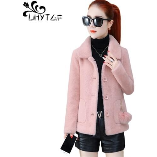 UHYTGF Quality Gold Mink Fleece Autumn Winter Fur Coat Women New Single-Breasted Thick Warm Short Jacket Wild Plus Size Top 1399
