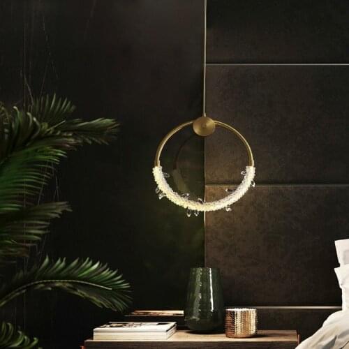 Nordic LEDpost-modern creative minimalist restaurant chandelier personality round bedroom bedside crystal garland chandelier
