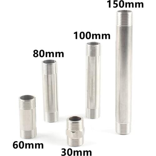 30/60/80/100/150mm 304 Stainless Steel G1/2'' Male Thread Equal Extension Tube Pipe Fitting Faucet Kitchen Straight Connector