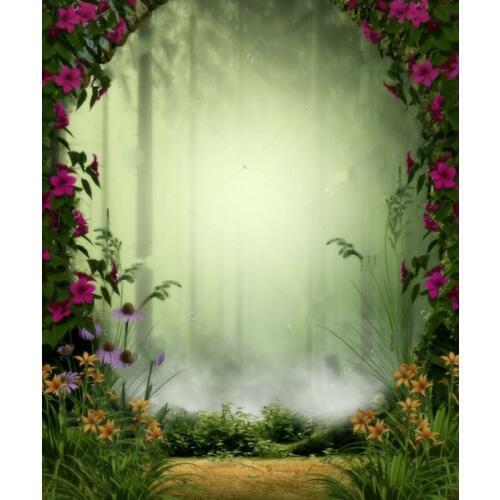 Garden fairy elven forest framed stone gate flowers backdrops Vinyl cloth High quality Computer print wall background