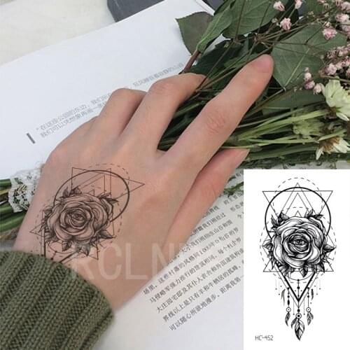 Waterproof Temporary Tattoo Sticker Eye Rose Triangle Geometric Dreamcatcher Feather Fake Tatto Flash Tatoo for Girl Women Men