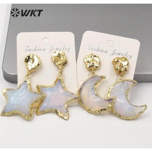 WT-E635 High Quality Stone Earrings Party Jewelry Gift Opal White Stone Dangling Earrings Star And Moon Shape Eaarings