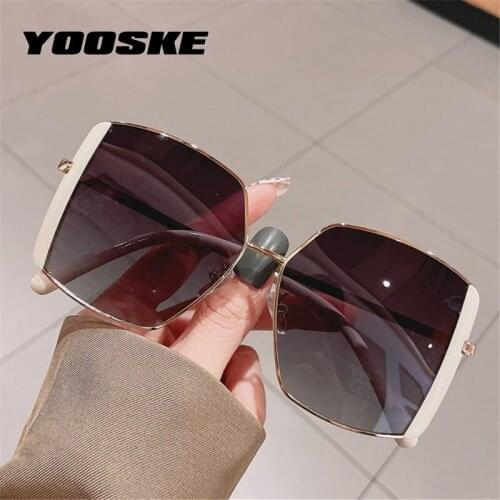 YOOSKE Metal Square Sunglasses Women Luxury Designer Gradient Oversized Sun Glasses Ladies Travel Shades Eyewear UV400