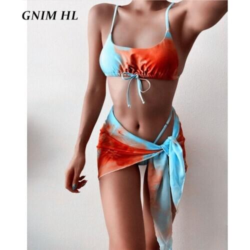 GNIM Three Pieces Swimsuit Women Thong Bikini Mujer 2020 Sexy Bandeau Micro Swimwear Bandage Bather Suit Women New Beachwear