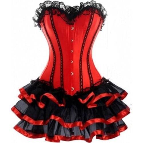 Waist Trainer Plus Size Women Sexy Burlesque Overbust Corset With Mini TuTu Skirt Fancy Dress Costume S-6XL