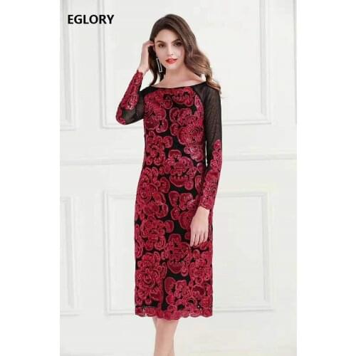 Sequined Dress 2020 Spring Party Events Women Sexy Tulle Mesh Embroidery Patchwork Long Sleeve Bodycon Dress Dark Blue Red Pink