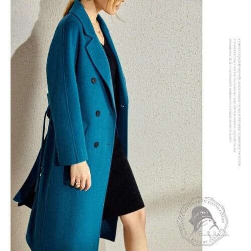 100 Woolen Womens Jacket Temperament Was Thin, With Sleeves, Double-breasted Cocoon-shaped Double-sided Fleece Coat Women