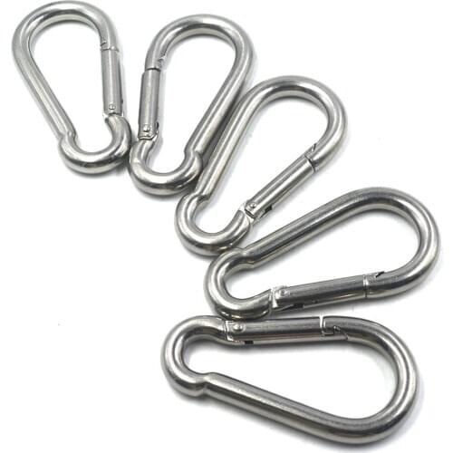 55mm Silver 304 Stainless Steel 0# Carabiner Secure Lock Boat Clip Hook Fixed Eye Hook Link, set of 5