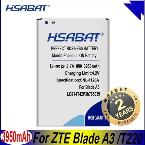 HSABAT 3950mAh Li3714T42P3h765039 Battery for ZTE Blade A3 Battery T220 AF3 T221 A5 AF5