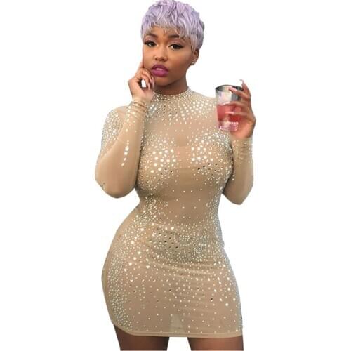 Geometric rhinestones black bodycon dress women plus Size long sleeve sequins sexy club dress nightclub lady party dress