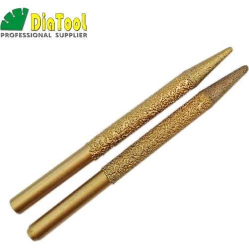 DIATOOL 2pcs CNC Vaccum Brazed Diamond Engraving Bits S1 Cone Rotary Burrs For Granite Marble Taper Ball-end Cutter