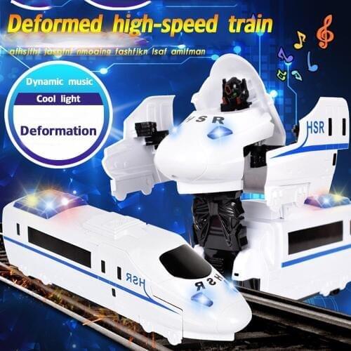 Electric universal automatic deformation high-speed rail train robot light music toy car model boy learning toy gifts