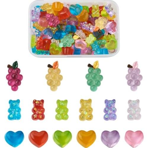 116pcs Transparent Resin Cabochons Cute Bear Sweet Heart Grape for DIY Jewelry Making Scrapbooking Embellishment Decoration