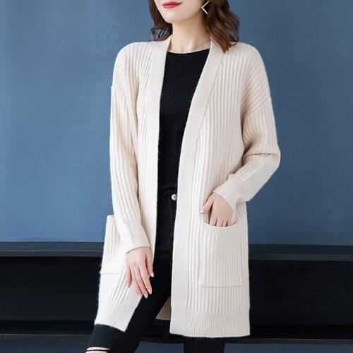 Knit Cardigan Women Autumn Long Sleeve Sweater Korean Fashion Female Jacket Medium-Long Casual Loose Knitwear Coats Sueter Mujer