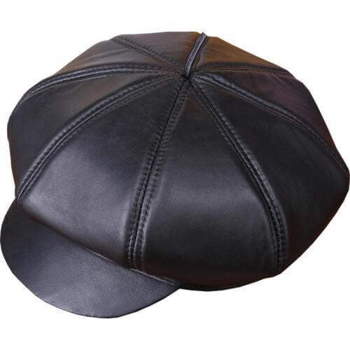 BIg Small Head Autumn Adult Unisex Genuine Leather Octagonal Cap Hat Casual Street Soft Sheepskin Women Men Winter Beret Cap