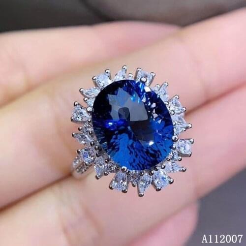 KJJEAXCMY fine jewelry 925 sterling silver inlaid natural blue topaz ring delicate new female gemstone ring elegant support test