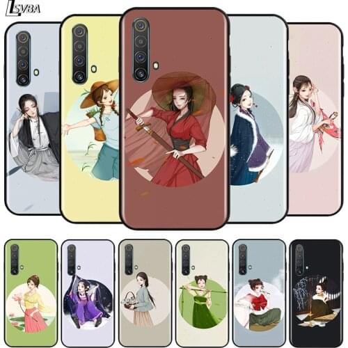 Beauty of Chinese ink painting for OPPO Realme V15 X5 X3 X50 X7 X2 C17 C11 C3 C2 7 7i 6 6S 6i 5 Narzo 20 Pro Black Phone Case