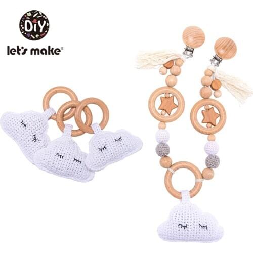 Lets Make 1PC Crochet Cloud Rattles For Kids Food Grade Wooden Teething Ring Baby Bed Hanging Infant Toys Baby Rattle