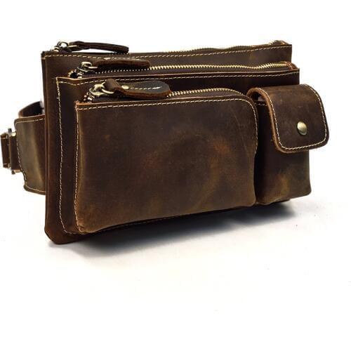 Luufan Waist Bag Convenient Handy Lightweight Outdoor Activities Shopping Party Genuine Leather Durable Small Men Male Vintage
