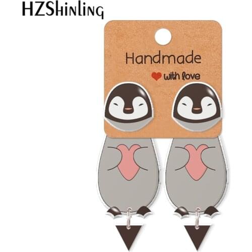 2021 New Cute Penguin With Heart Acrylic Stud Earring Animal Epoxy Resin Jewelry Handmade Items Gifts Girl