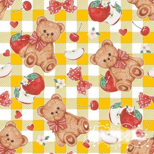 Cartoon Bear Fruit Four Way Stretch Polyester Fabric for Girl Summer Dress Skirt Blouse Pants DIY
