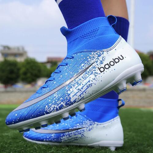 Men High Top Long Spikes Soccer Boots Ground Cleat Shoe Kids training Sport Shoes Professional Football Shoes Plus Size 35-45