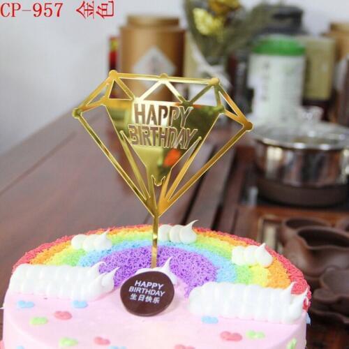 Set of 20 pcs diamond design shape happy birthday cake topper card acrylic cake party decoration
