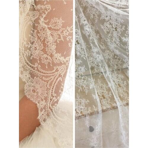 Off White Slim French Chantilly Lace Fabric ,Elegant Sheer Floral Wedding Fabric Soft Bridal Lace Fabric