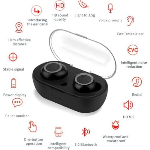 Bluetooth New Headset 5.0 Chip Sports Hands-Free Headset Mini Wireless Earplug Subwoofer Telephone business Headsetcoolwaterpro