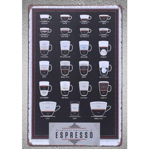 1 pc Coffee Cappuccino Americano Espresso Shop store Tin Plate Sign wall plaques house Decoration Dropshipping metal Poster