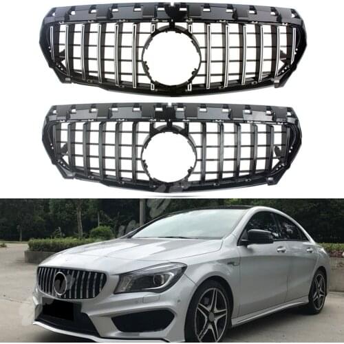 Front Racing Billet Bumper Grille Cover For Mercedes Benz W117 CLA Class 2014 2015 2016 GTR Black Silver