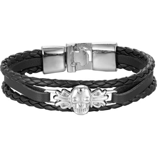 Popular Multilayer Woven Leather Bracelet Mens Jewelry Alloy Buckle Handmade Skull Bracelet Jewelry Special Offer Pulseira