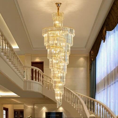 YOOGEE Luxury Modern Chandelier Loft Gold Long Staircase Chandeliers Light Fixtures Large Hallway Indoor Stair LED Hanging Lamp