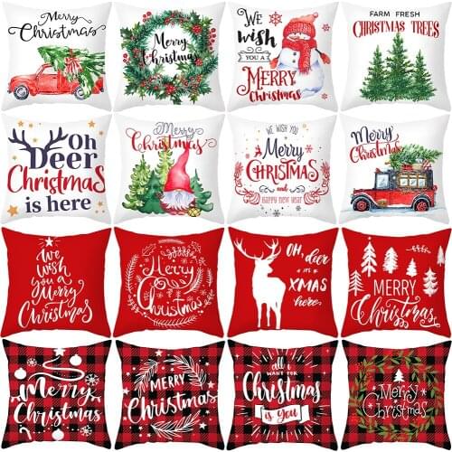 Merry Xmas Cushion Cover Garland Christmas Car Pillow Case White Polyester Sofa Pillowcase Decoration 45X45cm