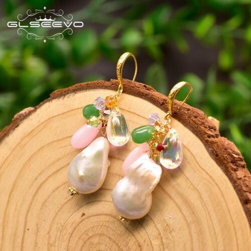 GLSEEVO Shaped Baroque White Pearl Earrings For Women Girl Party Birthday Funny Pearl Earrings Korean Style Kolczyki GE0829
