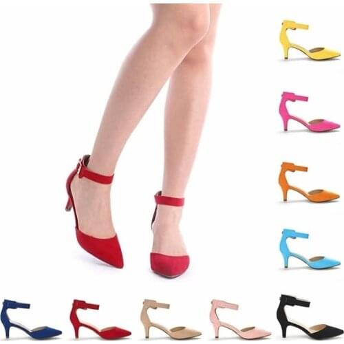 Summer Ladies Bridal Suede Thick Heel Pumps Wedding Party Shoe Newest Women Open Toe Sexy Ankle Straps Sandals 678-5VE