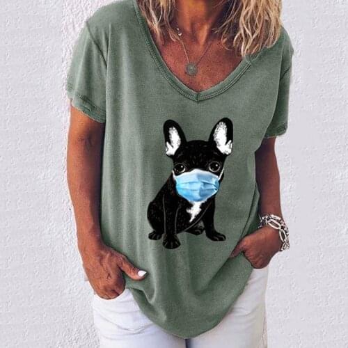 Plus Size 2020 Summer Women Fashion Cute Printed Short Sleeve V-Neck Tops T-shirts Casual Loose Tee