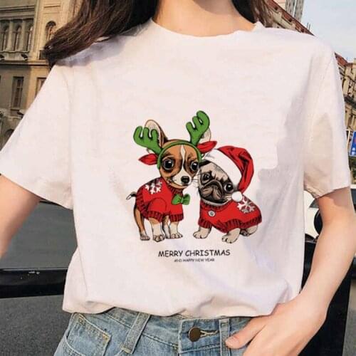Merry Christmas Cute Dog Graphic Women T-shirt New Fashion Short Sleeve Ladies Tshirts Harajuku Casual Girls Tops Tee